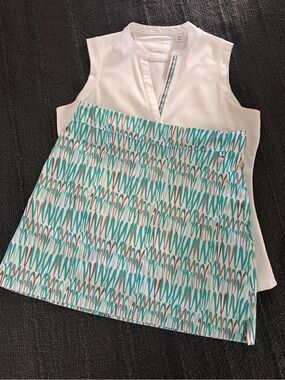 Cutter & Buck White Sleeveless Top with Teal & Gray Patterned Skort